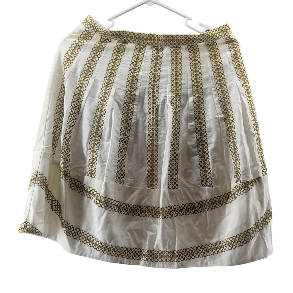 Bcbg Maxazria A-Line Skirt Size 0 White with Gold Circle Patterns New with Tags